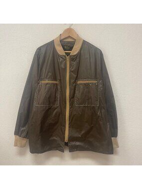 VTG Silton California Nylon Zip-Up Jacket Brown w/ Ribbed Collar & Cuffs Sz XL